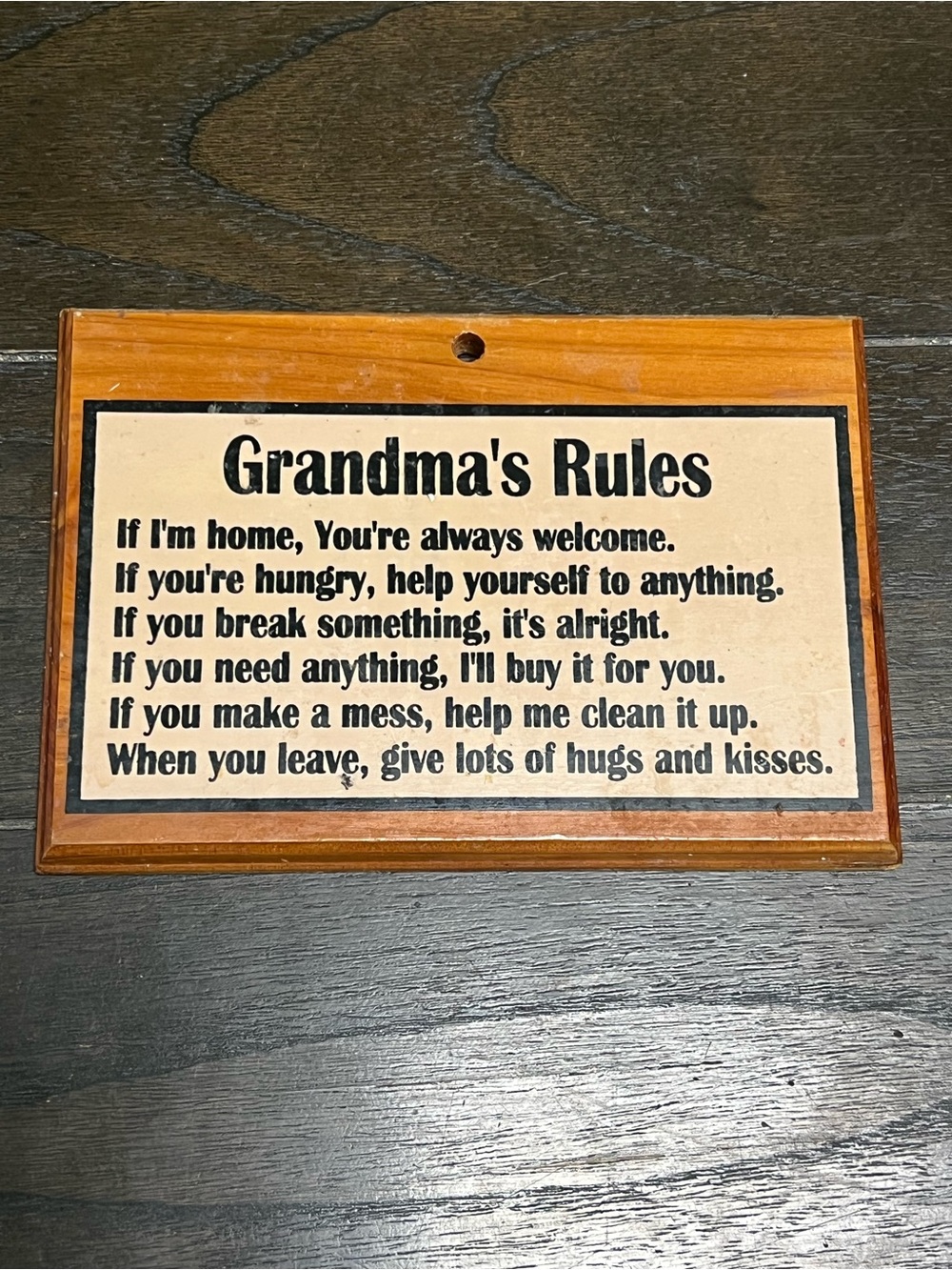 Grandma's Rules Wooden Wall Plaque - Brown vintage